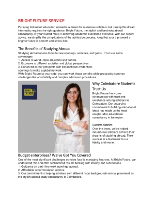 Bright Future: The Best Educational Consultancy for Your Global Dreams