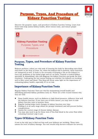 Purpose, Types, And Procedure Of Kidney Function Testing
