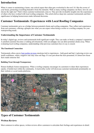 “Customer Testimonials: Experiences with Local Roofing Companies”