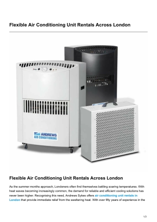 Flexible Air Conditioning Unit Rentals Across London