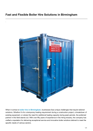 Fast and Flexible Boiler Hire Solutions in Birmingham