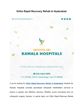 Ortho Rapid Recovery Rehab In Hyderabad