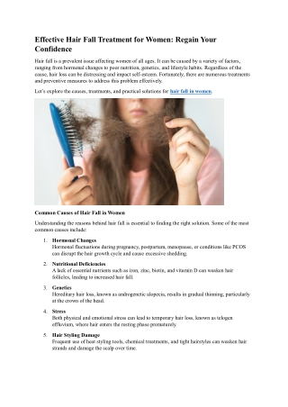 Effective Hair Fall Treatment for Women Regain Your Confidence