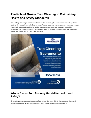 The Role of Grease Trap Cleaning in Maintaining Health and Safety Standards
