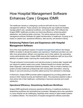 How Hospital Management Software Enhances Care _ Grapes IDMR