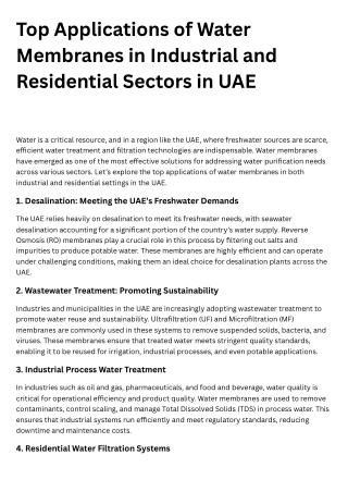 Top Applications of Water Membranes in Industrial and Residential Sectors in UAE