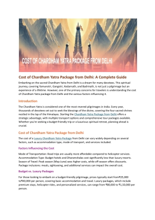 Cost of Chardham Yatra Package from Delhi
