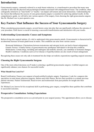 Key Factors That Influence the Success of Your Gynecomastia Surgery