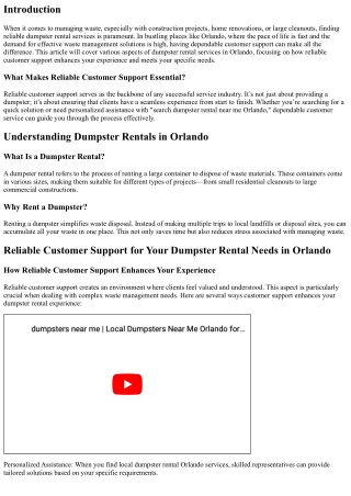 Reliable Customer Support for Your Dumpster Rental Needs in Orlando