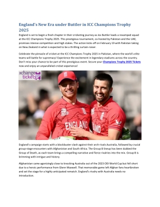 England's New Era under Buttler in ICC Champions Trophy 2025