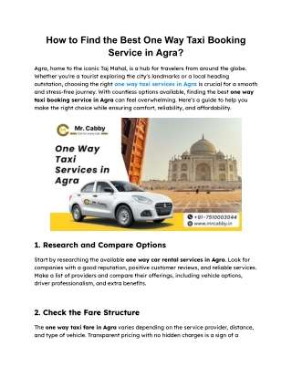 One Way Taxi Services in Agra
