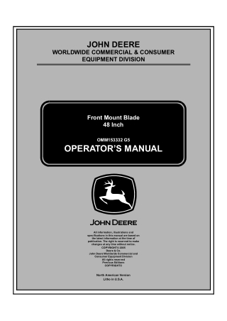 John Deere 48-Inch Front Mount Blade Operator’s Manual Instant Download (Pin.010001-) (Publication No.OMM153332)