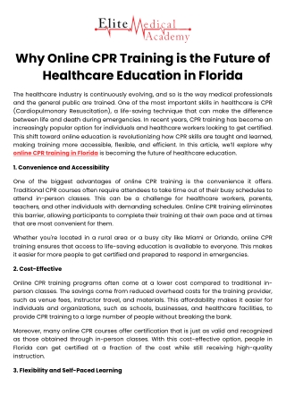 Why Online CPR Training is the Future of Healthcare Education in Florida