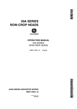 John Deere 50A Series Row-Crop Heads Operator’s Manual Instant Download (Publication No.OMH116951)