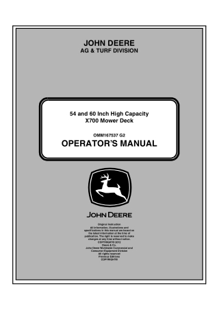 John Deere 54 and 60 Inch High Capacity X700 Mower Deck Operator’s Manual Instant Download (Publication No.OMM167537)