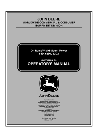 John Deere 54D 62D1 62D2 On Ramp™ Mid-Mount Mower Operator’s Manual Instant Download (PIN010001-) (Publication No.OMLVU1