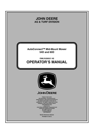 John Deere 54D and 60D AutoConnect™ Mid-Mount Mower Operator’s Manual Instant Download (Publication No.OMLVU26521)