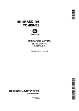 John Deere 55 95 and 105 Combines Operator’s Manual Instant Download (Publication No.OMH62358)