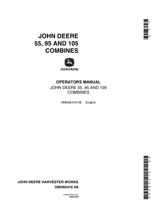 John Deere 55 95 and 105 Combines Operator’s Manual Instant Download (Publication No.OMH65416)