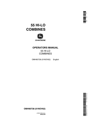 John Deere 55 Hi Lo Combines Operator’s Manual Instant Download (Publication No.OMH90738)