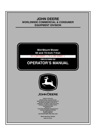 John Deere 60 and 72-Inch 7-Iron Mid-Mount Mower Operator’s Manual Instant Download (60 in PIN030001- 72 in PIN.320001-)