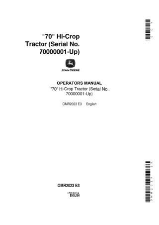 John Deere 70 Hi-Crop Tractor Operator’s Manual Instant Download (Pin.70000001-up) (Publication No.OMR2023)