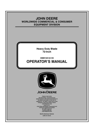 John Deere 72-Inch Heavy Duty Blade Operator’s Manual Instant Download (Publication No.OMM158122)