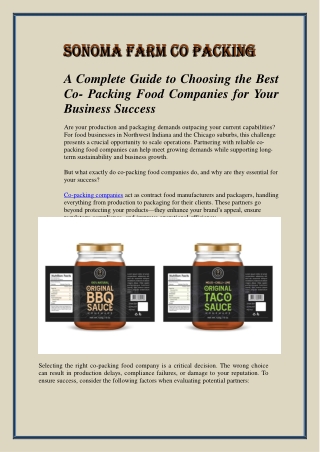 A Complete Guide to Choosing the Best Co-Packing Food Companies for Your Business Success