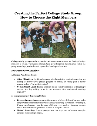 Creating the Perfect College Study Group How to Choose the Right Members