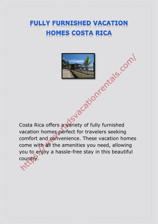 FULLY FURNISHED VACATION HOMES COSTA RICA