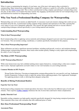 Why You Need a Professional Roofing Company for Waterproofing
