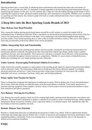 A Deep Study the very best Sporting Goods Brands of 2023