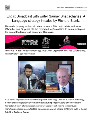 Englix Broadcast with writer Saurav Bhattacharjee. A Language strategy in sales by Richard Blank.