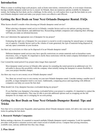 Getting the Best Deals on Your Next Orlando Dumpster Rental