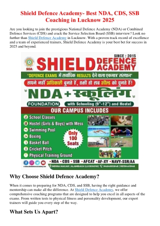 Shield Defence Academy- NDA CDS SSB Coaching In Lucknow