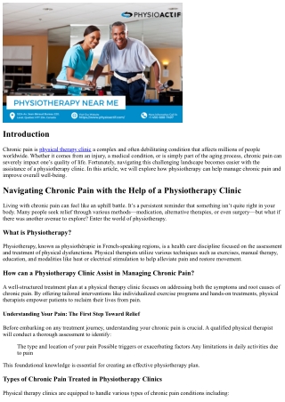 Navigating Chronic Pain with the Help of a Physiotherapy Clinic