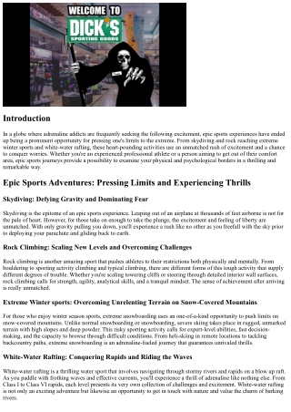 Epic Sports Adventures: Pushing Your Limitations to the Extreme