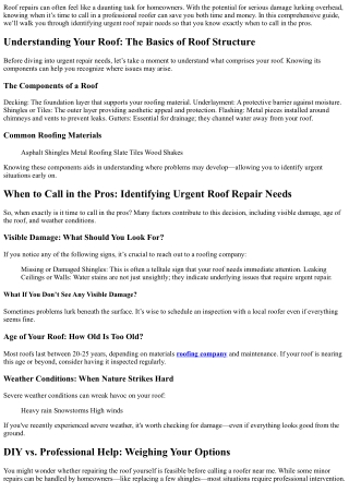 “When to Call in the Pros: Identifying Urgent Roof Repair Needs”