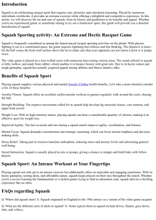 Squash Sport: An Extreme and Busy Racquet Video Game