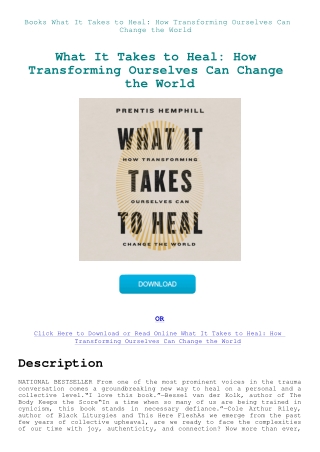 Books What It Takes to Heal How Transforming Ourselves Can Change the World