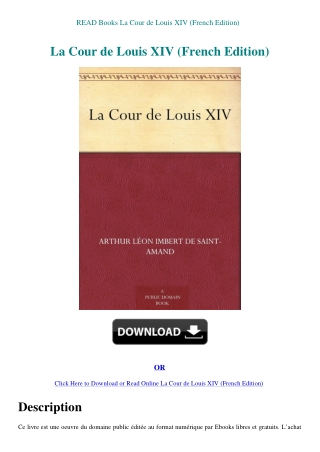 READ Books La Cour de Louis XIV (French Edition)