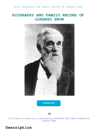 Books BIOGRAPHY AND FAMILY RECORD OF LORENZO SNOW