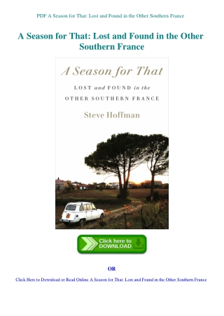 PDF A Season for That Lost and Found in the Other Southern France