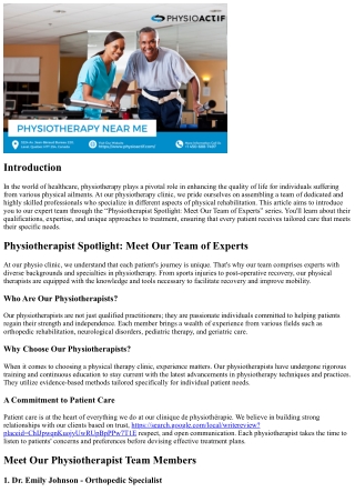 “Physiotherapist Spotlight: Meet Our Team of Experts”