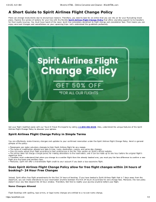 A Short Guide to Spirit Airlines Flight Change Policy