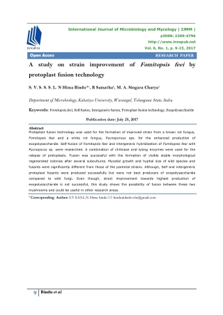 A study on strain improvement of Fomitopsis feei by protoplast fusion technology