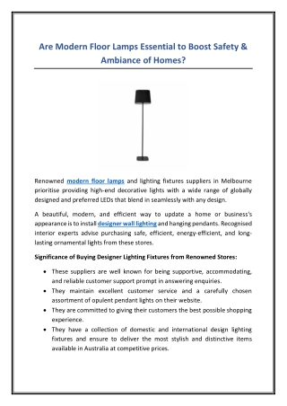 Are Modern Floor Lamps Essential to Boost Safety & Ambiance of Homes?