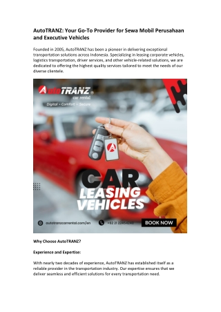 AutoTRANZ Your Go-To Provider for Sewa Mobil Perusahaan and Executive Vehicles