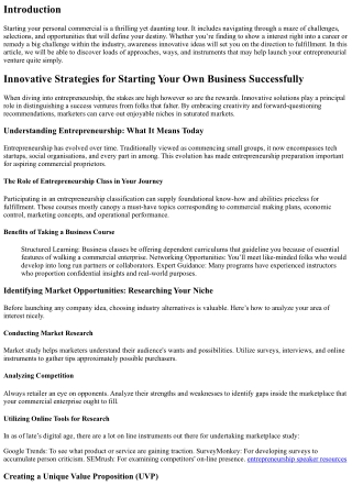 Innovative Strategies for Starting Your Own Business Successfully