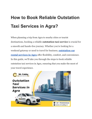 Book Outstation Taxi Services in Agra